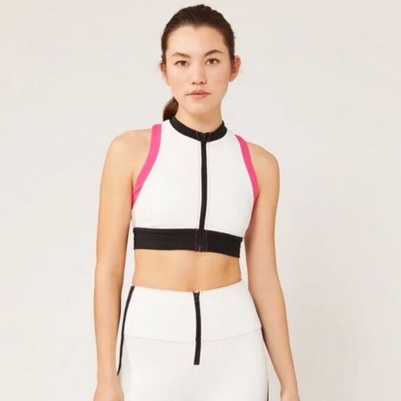 Solid & Stripe Sport Women’s S Trek High Neck Zip Front‎ Sports Bra White Sporty - Picture 6 of 8